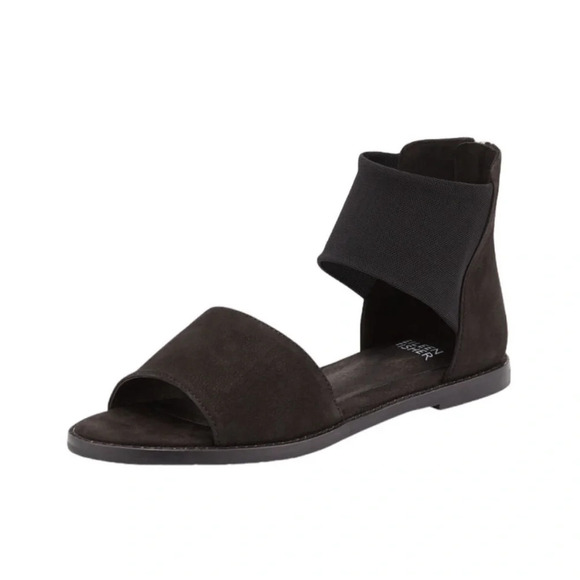 Eileen Fisher Nubuck Leather Zip Back Sign Flats Sandals - Picture 1 of 5